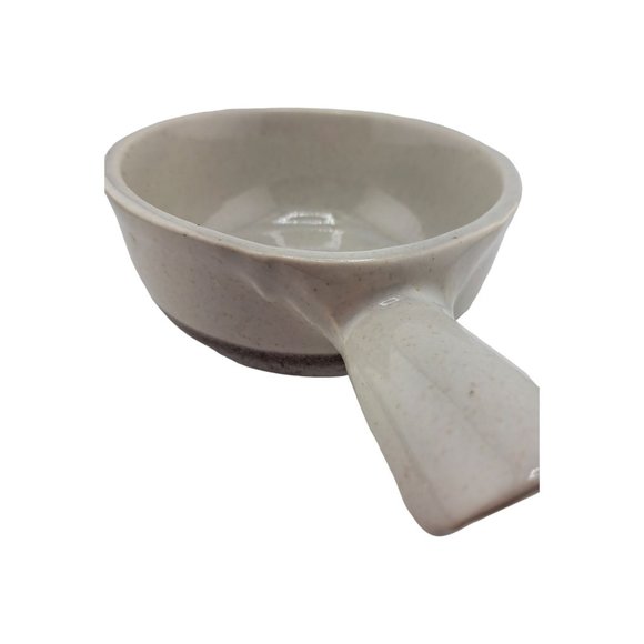 GRAYSTONE McCoy Nelson Soup Bowl Handle Round Gray Drip on Ivory USA Pottery - Picture 3 of 13